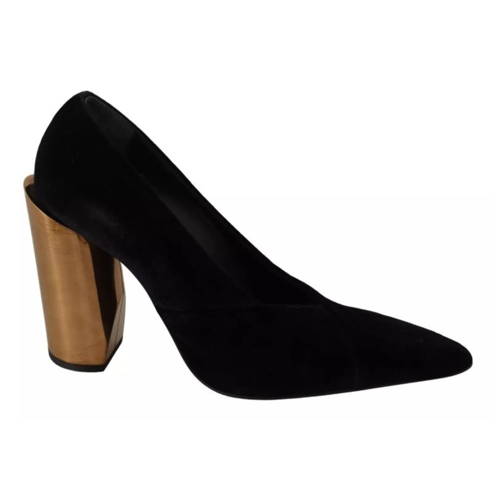 Jil Sander Black Leather Suede Block Heels Pumps Women's Shoes